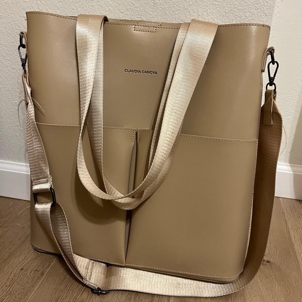 Beige Claudia Canova work tote bag with clutch